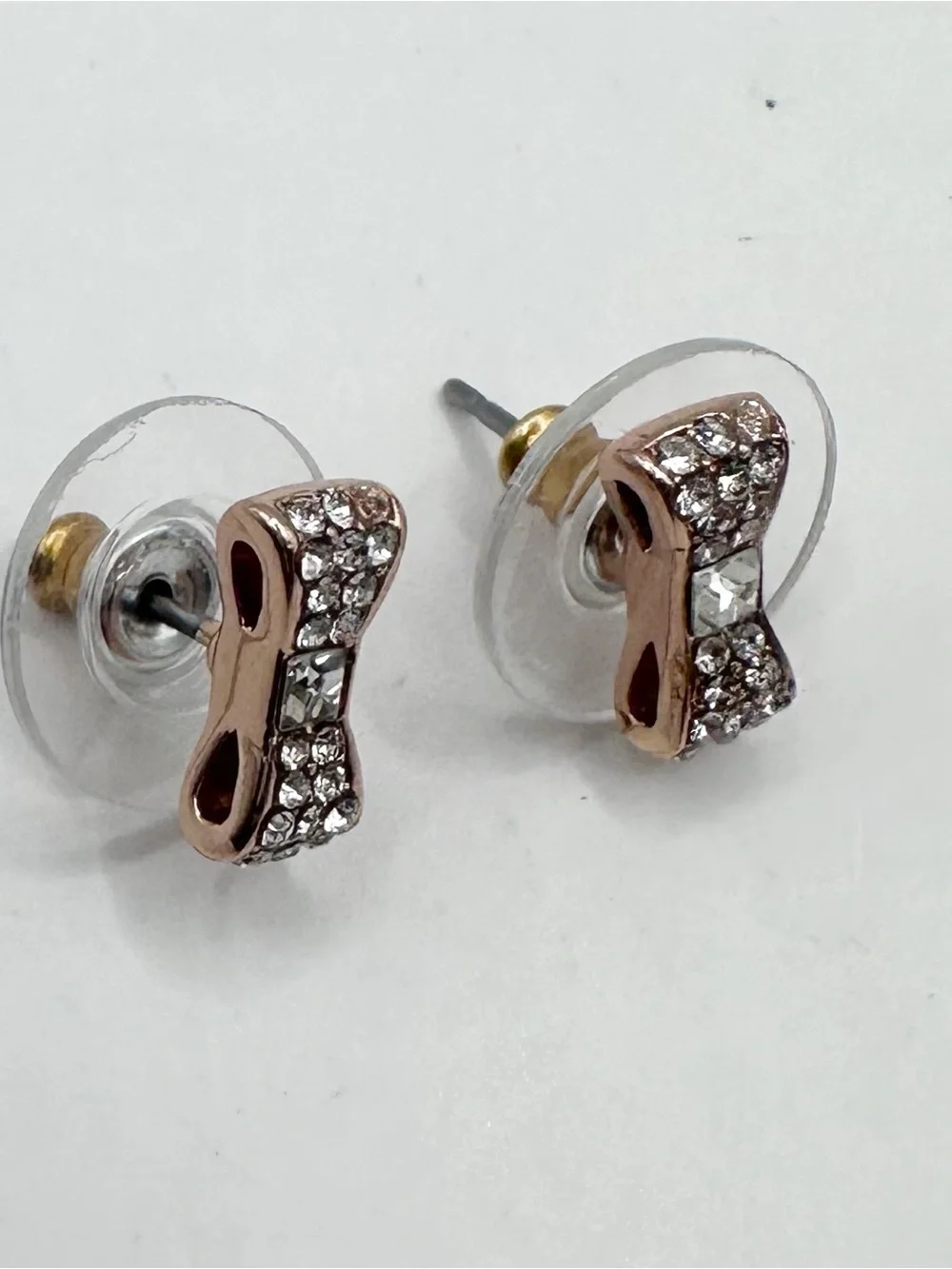 Kate Spade Ready Set Bow Earrings Rose Gold Stud Designer Jewelry Pink White